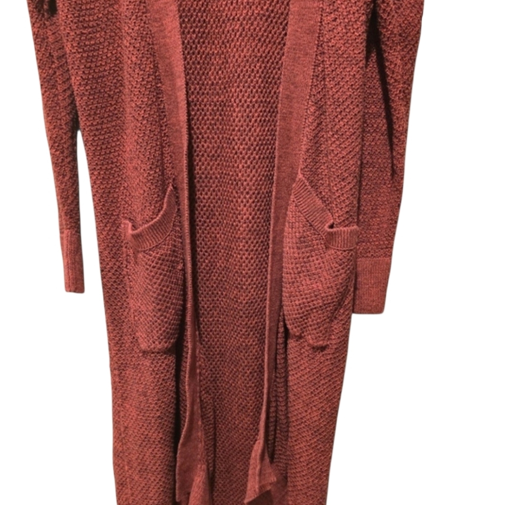 Able Organic Knit Brick Red Full Length Duster Open Cardigan Size Small - Picture 2 of 12